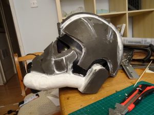 The helmet after sealing with mastic and PVA.